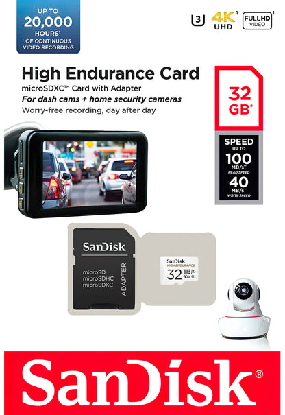 Paměťová karta microSDHC SanDisk High Endurance, 32GB, Třída 10 / UHS-1 U3, s adaptérem SDSQQNR-032G-GN6IA