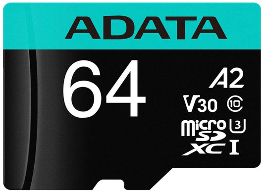 Adata Premier Pro microSDXC Memory Card, 64GB, Class 10 / UHS-1 U3, With Adapter AUSDX64GUI3V30SA2-RA1