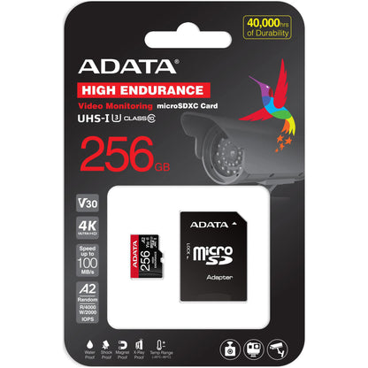 Adata High Endurance microSDXC Memory Card, 256Gb, Class 10 / UHS-1 U3, With Adapter AUSDX256GUI3V30SHA2-RA1