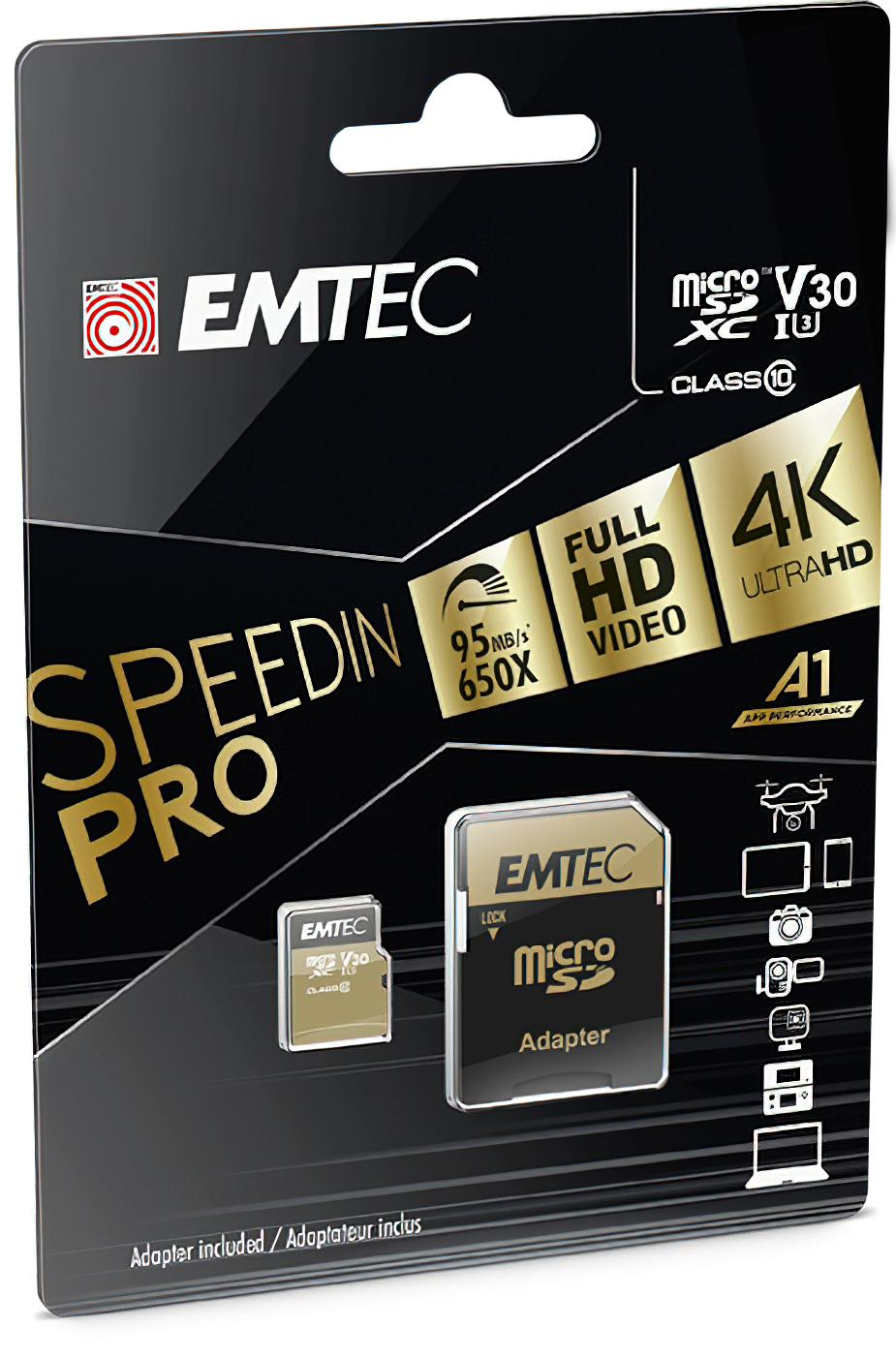 Paměťová karta microSDXC Emtec Speedin Pro Android A1, 64GB, Třída 10 / UHS-1 U3, s adaptérem ECMSDM64GXC