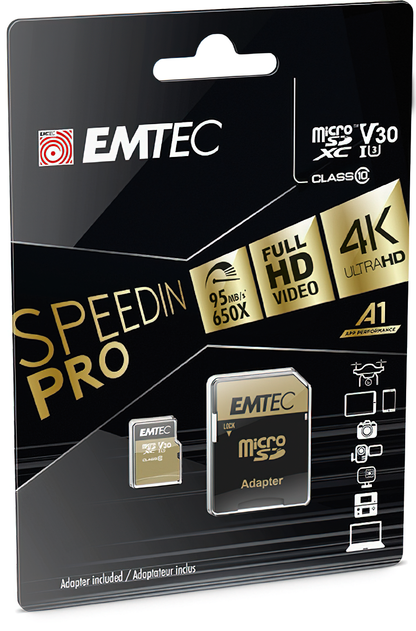Paměťová karta microSDXC Emtec Speedin Pro Android A1, 64GB, Třída 10 / UHS-1 U3, s adaptérem ECMSDM64GXC