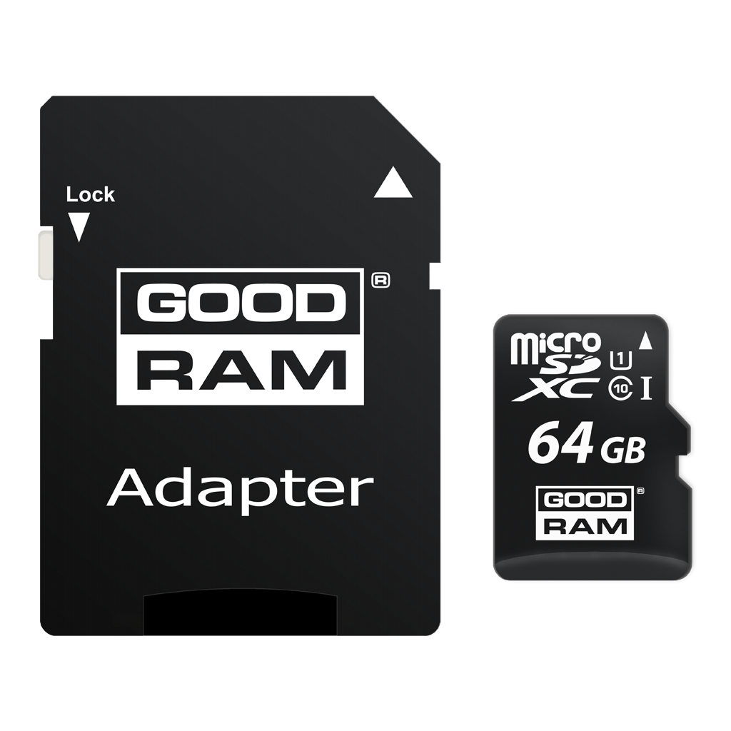 Paměťová karta microSDXC GoodRam, 64GB, Třída 10 / UHS-1 U1, s adaptérem M1AA-0640R12