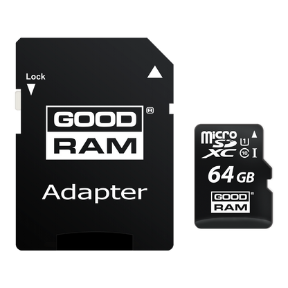 Paměťová karta microSDXC GoodRam, 64GB, Třída 10 / UHS-1 U1, s adaptérem M1AA-0640R12