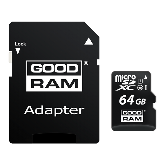 Paměťová karta microSDXC GoodRam, 64GB, Třída 10 / UHS-1 U1, s adaptérem M1AA-0640R12