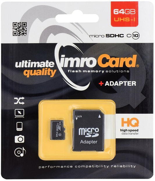 Paměťová karta microSDXC Imro, 64GB, Třída 10 / UHS-1 U1, s adaptérem
