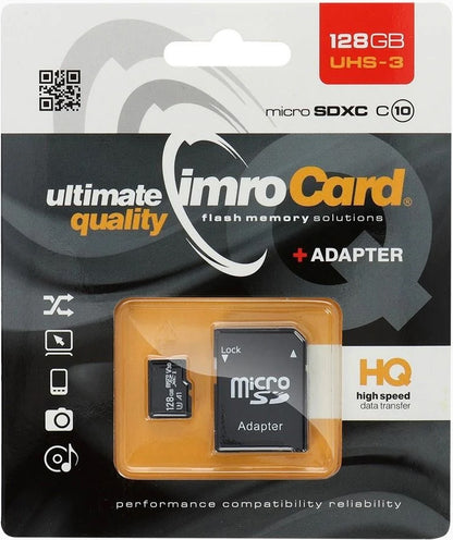 Paměťová karta microSDXC Imro, 128Gb, Třída 10 / UHS-1 U3, S adaptérem