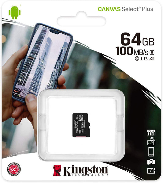 Paměťová karta Kingston Canvas Select Plus, 64Gb, Class 10 / UHS-1 U1 SDCS2/64GBSP microSDXC