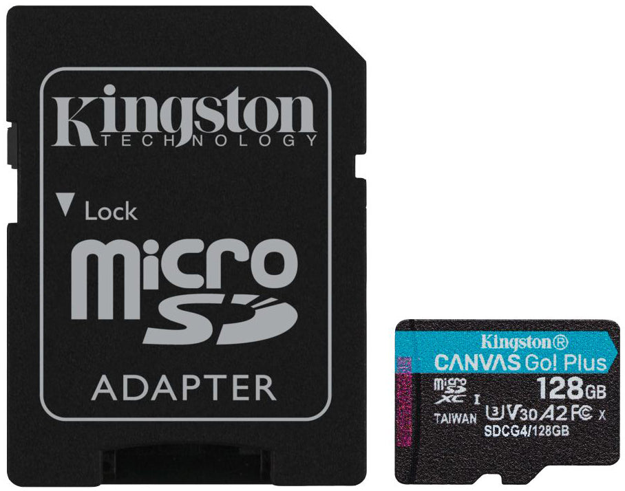 Kingston Canvas Go Plus microSDXC Memory Card Android A2, 128Gb, Class 10 / UHS-1 U3, With Adapter SDCG4/128GB