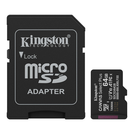 Paměťová karta microSDXC Kingston Canvas Select Plus Android A1, 64Gb, Třída 10 / UHS-1 U1, S adaptérem SDCS3/64GB