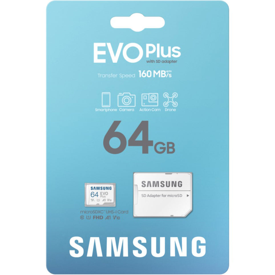Paměťová karta microSDXC Samsung Evo Plus, 64Gb, Třída 10 / UHS-1 U1, S adaptérem MB-MC64SA/EU