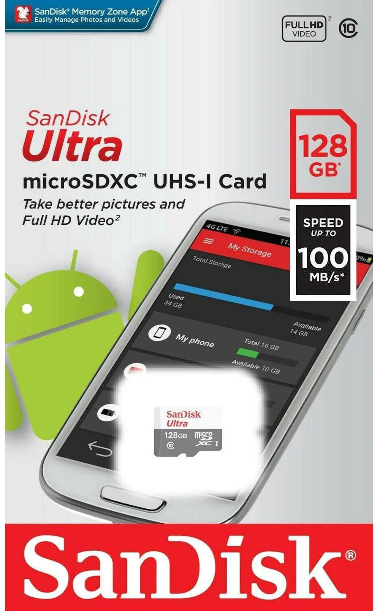 Paměťová karta microSDXC SanDisk Ultra, 128Gb, Třída 10 SDSQUNR-128G-GN3MN
