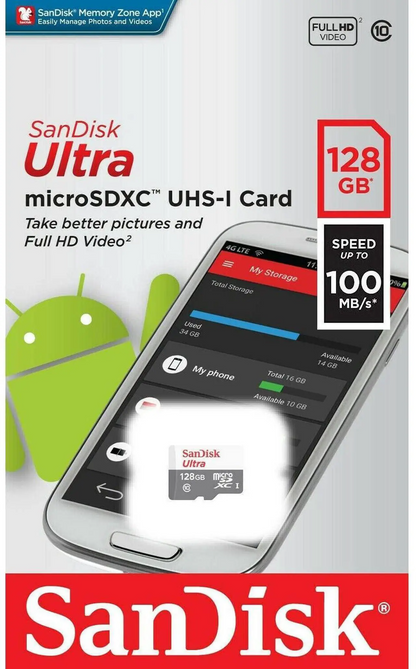 Paměťová karta microSDXC SanDisk Ultra, 128Gb, Třída 10 SDSQUNR-128G-GN3MN