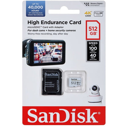 Paměťová karta microSDXC SanDisk High Endurance, 512Gb, Třída 10 / UHS-1 U3, S adaptérem SDSQQNR-512G-GN6IA