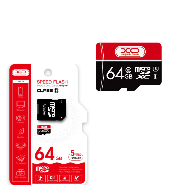microSDXC Memory Card XO Design Speed Flash, 64GB, Class 10 / UHS-1 U3, With Adapter