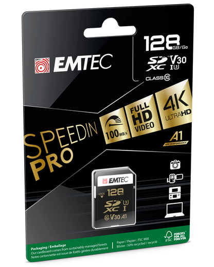 Paměťová karta SDXC Emtec SpeedIn Pro, 128Gb, Třída 10 / UHS-1 U3 ECMSD128GXC10SP
