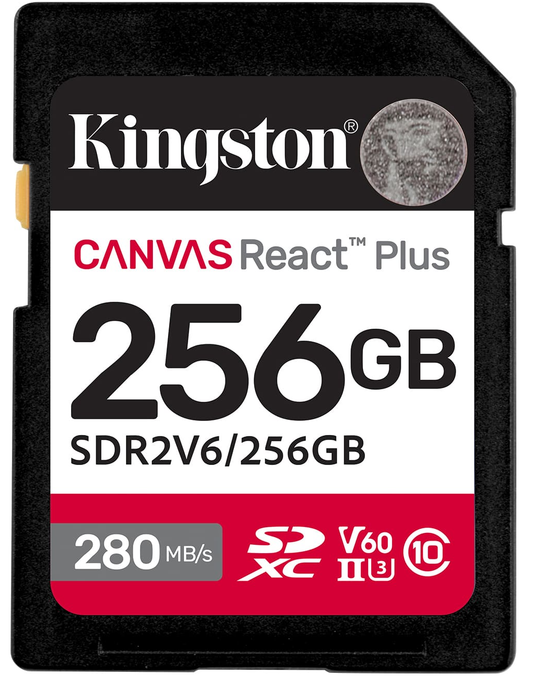 Paměťová karta SDXC Kingston Canvas React Plus, 256Gb, Třída 10 / UHS-2 U3 SDR2V6/256GB