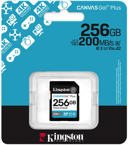 Paměťová karta SDXC Kingston Canvas Go Plus, 256GB, Třída 10 / UHS-1 U3 SDG4/256GB
