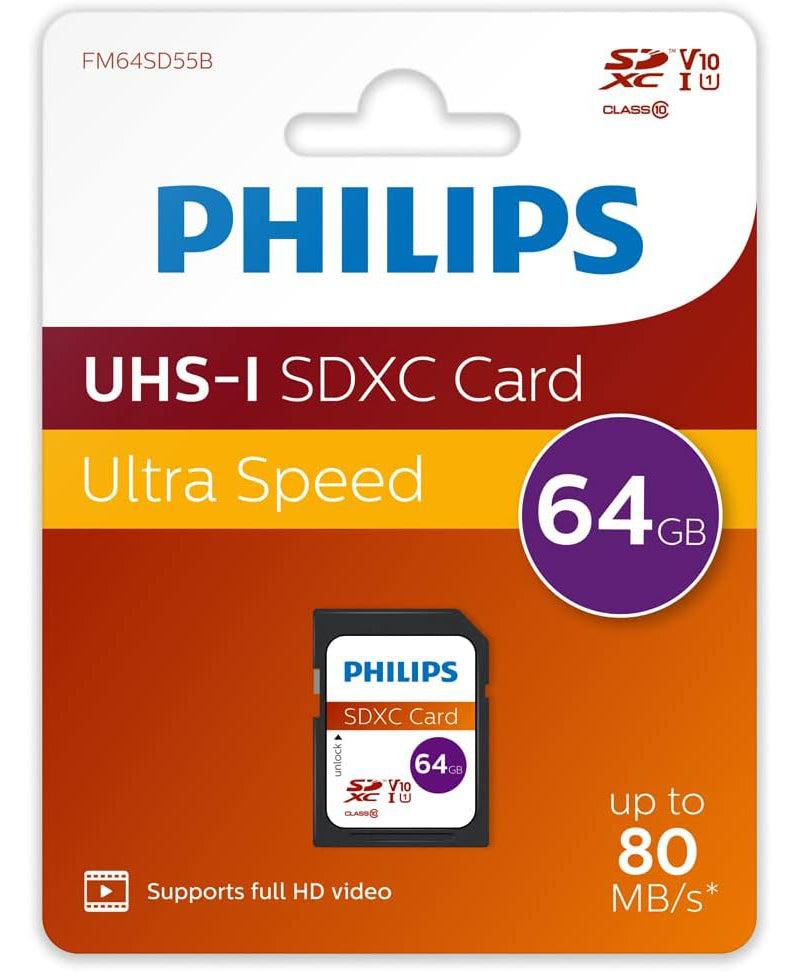 Paměťová karta SDXC Philips, 64Gb, Třída 10 / UHS-1 U1 FM64SD55B/00