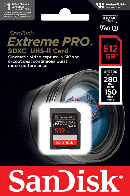 Paměťová karta SDXC SanDisk Extreme Pro, 512GB, Třída 10 / UHS-2 U3 SDSDXEP-512G-GN4IN