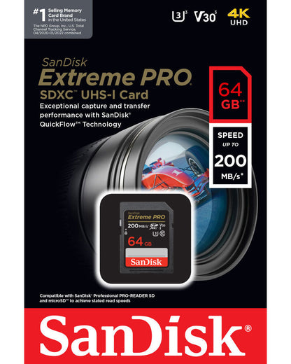 Paměťová karta SDXC SanDisk Extreme Pro, 64Gb, Třída 10 / UHS-1 U3 SDSDXXU-064G-GN4IN