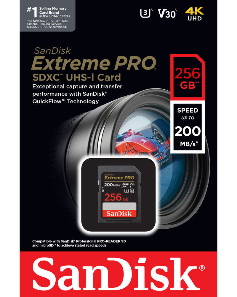 Paměťová karta SDXC SanDisk Extreme Pro, 256GB, Třída 10 / UHS-1 U3 SDSDXXD-256G-GN4IN