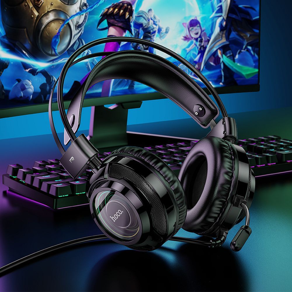 Herní sluchátka 3,5mm HOCO W110, RGB, černá