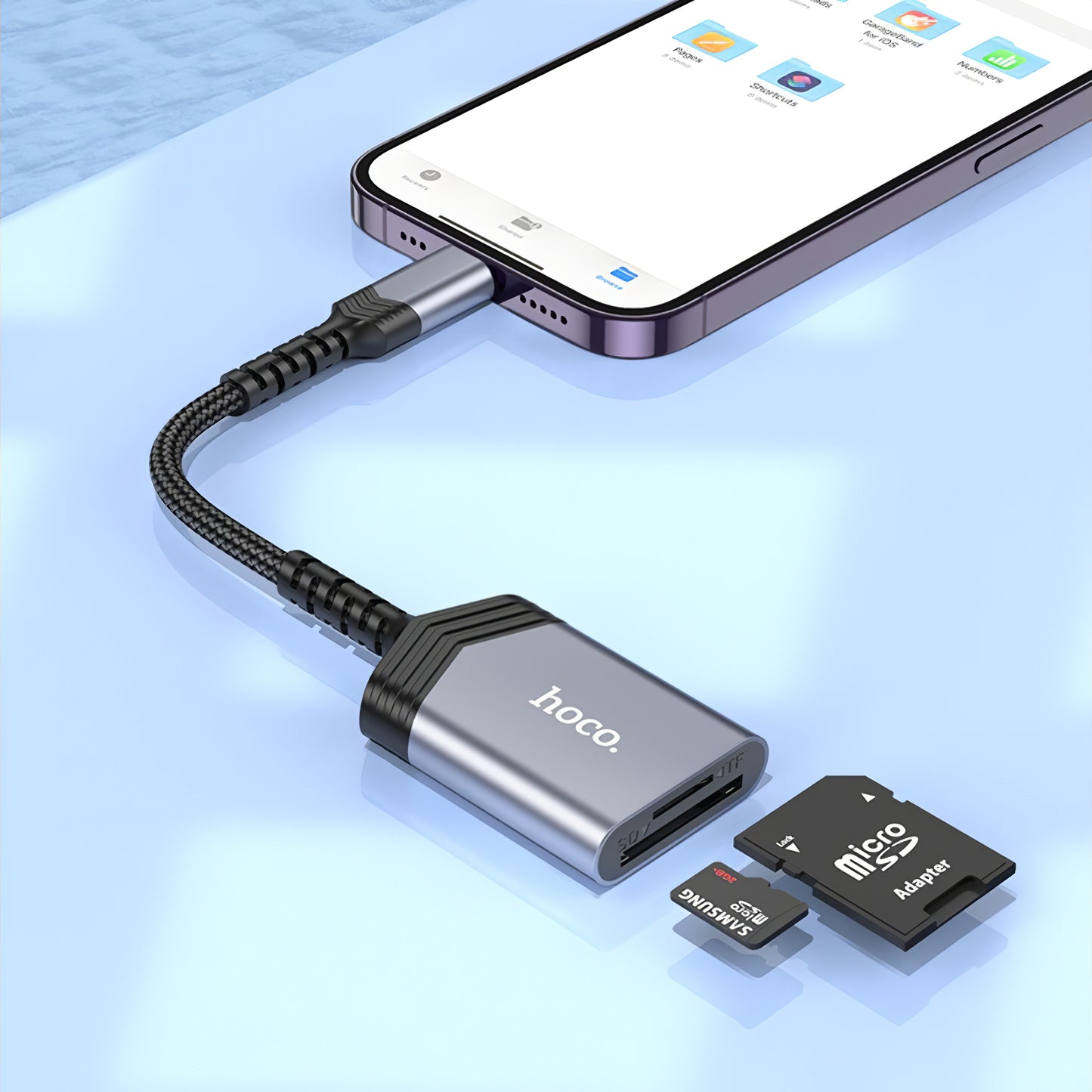 Čtečka karet Lightning HOCO UA25, SD - microSD, šedá
