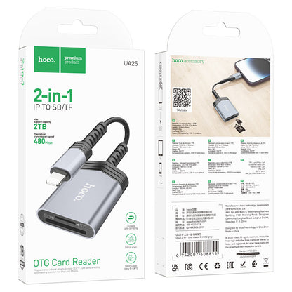 Čtečka karet Lightning HOCO UA25, SD - microSD, šedá