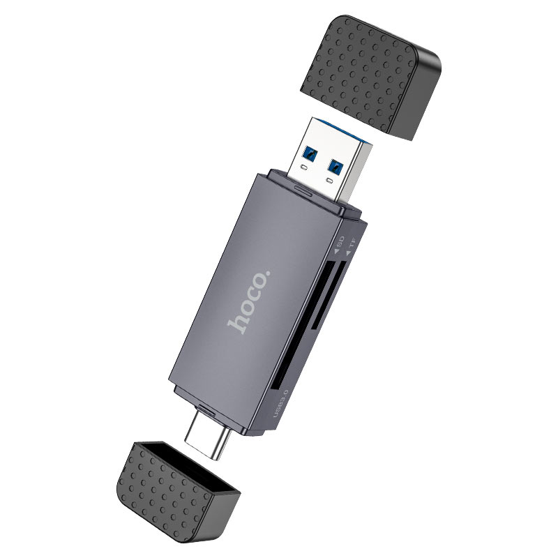 Čtečka karet USB 3.0 / USB-C HOCO HB45, SD - microSD, šedá