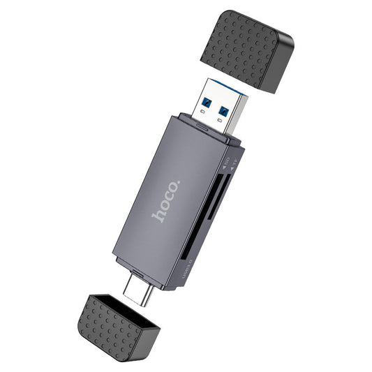 Čtečka karet USB 3.0 / USB-C HOCO HB45, SD - microSD, šedá