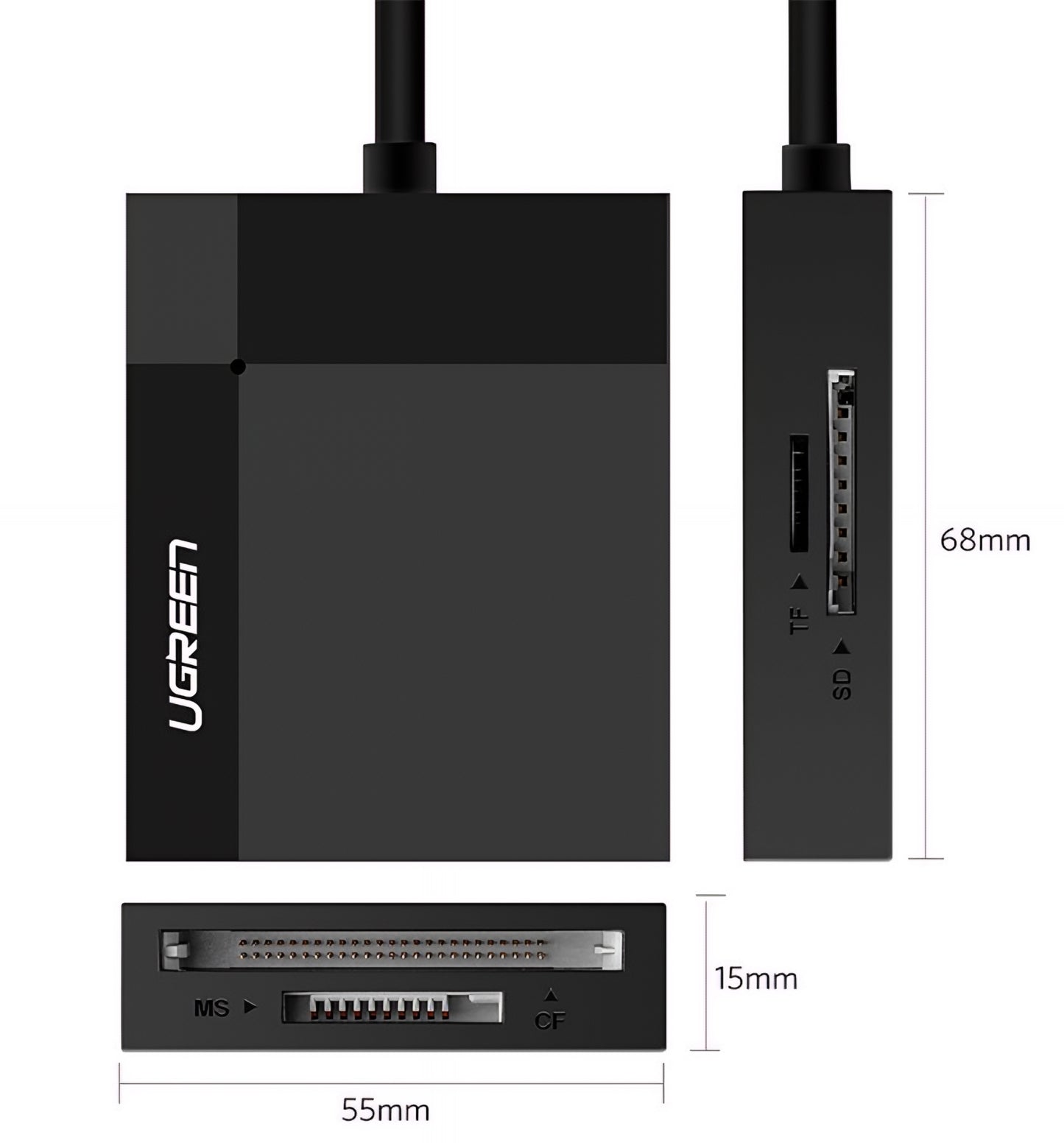 Čtečka karet USB 3.0 UGREEN CR125, SD - microSD - CF - MS, černá