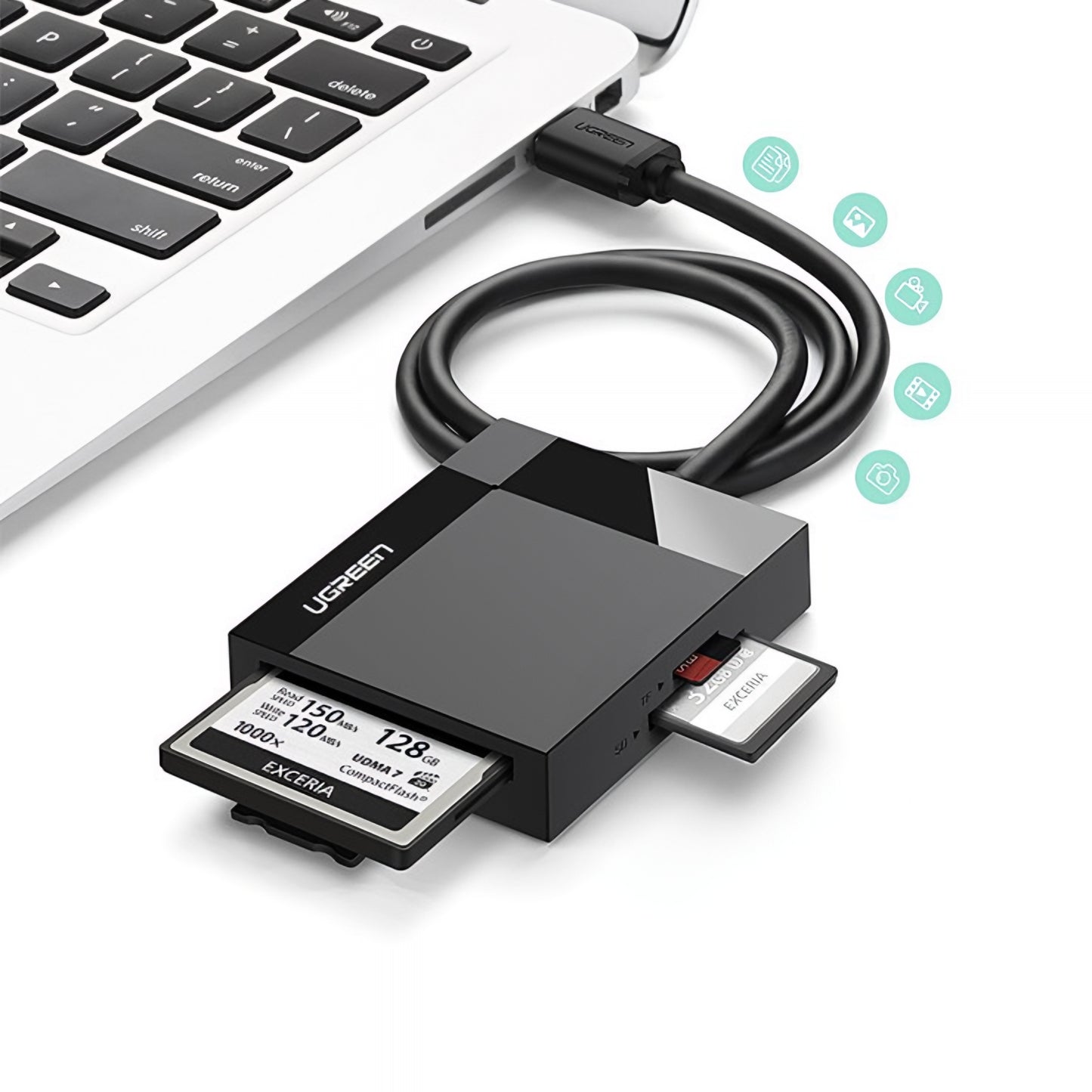 Čtečka karet USB 3.0 UGREEN CR125, SD - microSD - CF - MS, černá
