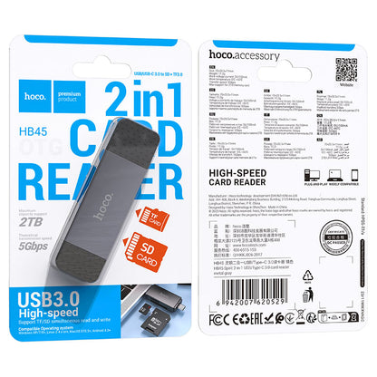 Čtečka karet USB 3.0 / USB-C HOCO HB45, SD - microSD, šedá