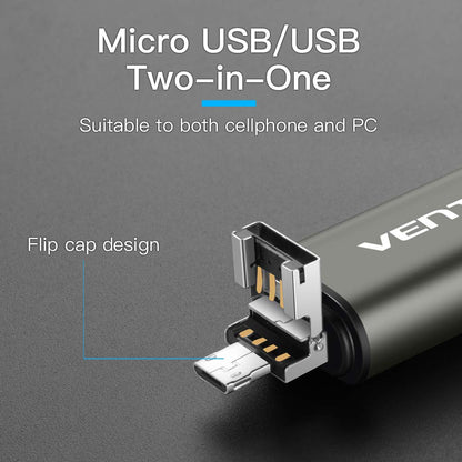 Čtečka karet USB / USB-C / microUSB Vention, SD - microSD, Šedá CCJH0
