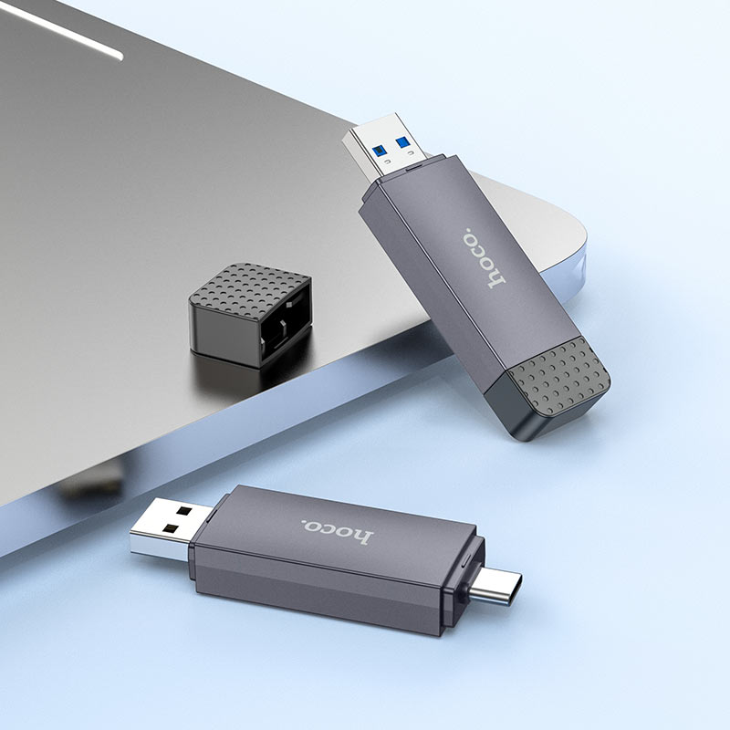 Čtečka karet USB 3.0 / USB-C HOCO HB45, SD - microSD, šedá