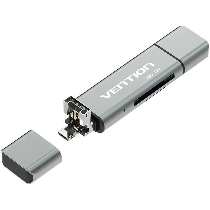 Čtečka karet USB / USB-C / microUSB Vention, SD - microSD, Šedá CCJH0