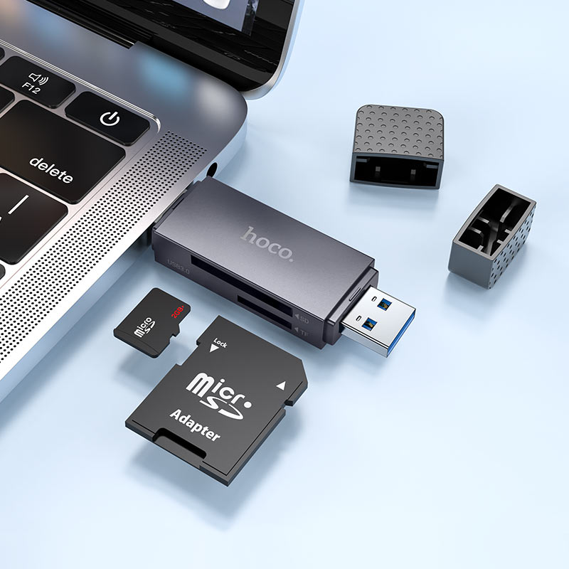 Čtečka karet USB 3.0 / USB-C HOCO HB45, SD - microSD, šedá