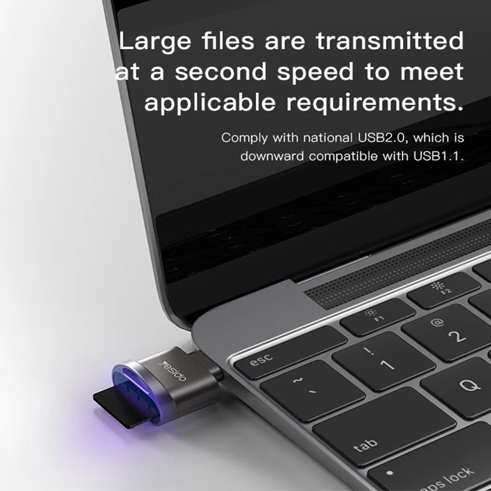 Čtečka karet USB-C Yesido GS19, USB-A (OTG) - microSD, šedá