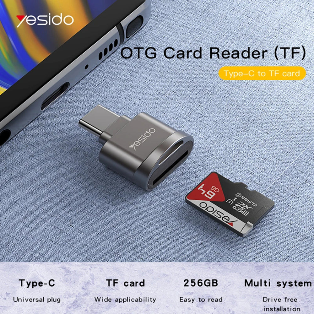 Čtečka karet USB-C Yesido GS19, USB-A (OTG) - microSD, šedá