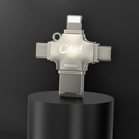 Čtečka karet USB / USB-C / Lightning / microUSB Yesido GS13, microSD, Stříbrná