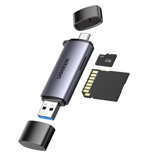 Čtečka karet USB / USB-C UGREEN CM185, SD - microSD, šedá