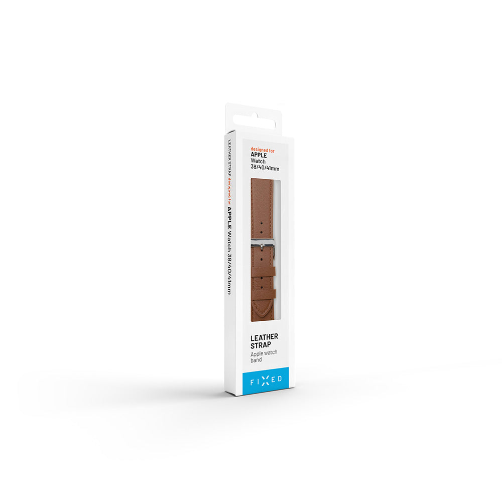 Fixed Leather řemínek pro Apple Watch 49mm / 46mm / 45mm / 44mm / 42mm Series, hnědý