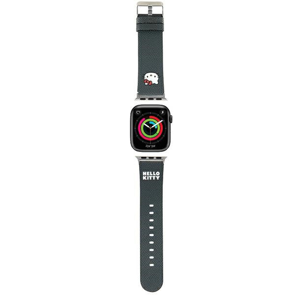 Kožený řemínek Hello Kitty s motivem hlavy Kitty pro Apple Watch 42mm / 41mm / 40mm / 38mm Series, černý