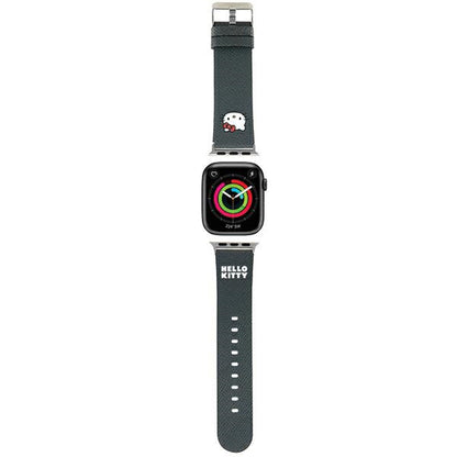 Kožený řemínek Hello Kitty s motivem hlavy Kitty pro Apple Watch 42mm / 41mm / 40mm / 38mm Series, černý