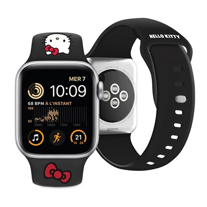 Řemínek Hello Kitty Silicone Kitty Head pro Apple Watch 42mm / 41mm / 40mm / 38mm Series, černý