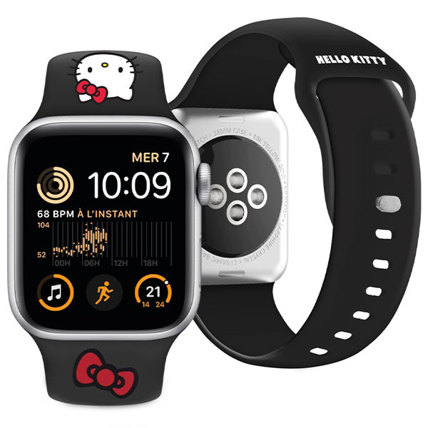 Řemínek Hello Kitty Silicone Kitty Head pro Apple Watch 49mm / 46mm / 45mm / 44mm / 42mm Series, černý