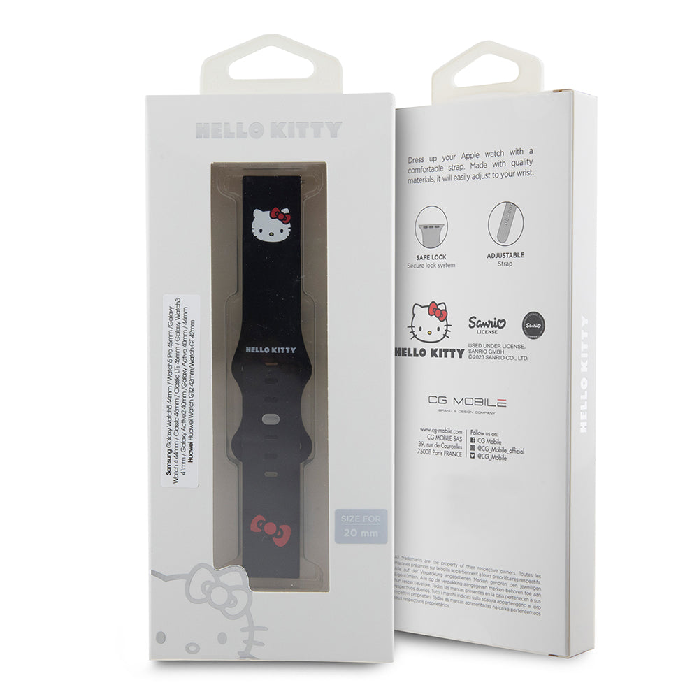 Řemínek Hello Kitty Silicone Kitty Head pro Samsung Galaxy Watch / Huawei Watch Series, Černý