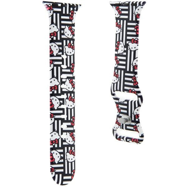 Hello Kitty Silicone Kitty Heads & Stripes Strap for Apple Watch 42mm / 41mm / 40mm / 38mm Series, Black