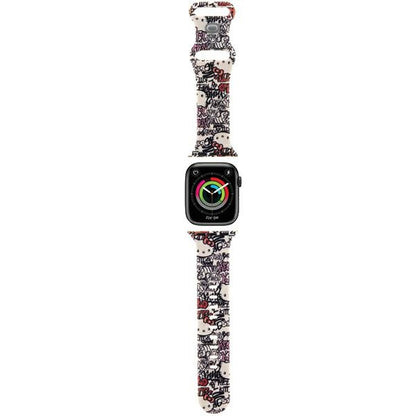 Řemínek Hello Kitty Silicone Tags Graffiti pro Apple Watch 42mm / 41mm / 40mm / 38mm Series, béžový