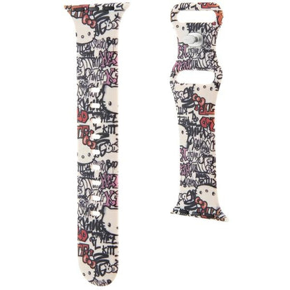 Řemínek Hello Kitty Silicone Tags Graffiti pro Apple Watch 42mm / 41mm / 40mm / 38mm Series, béžový